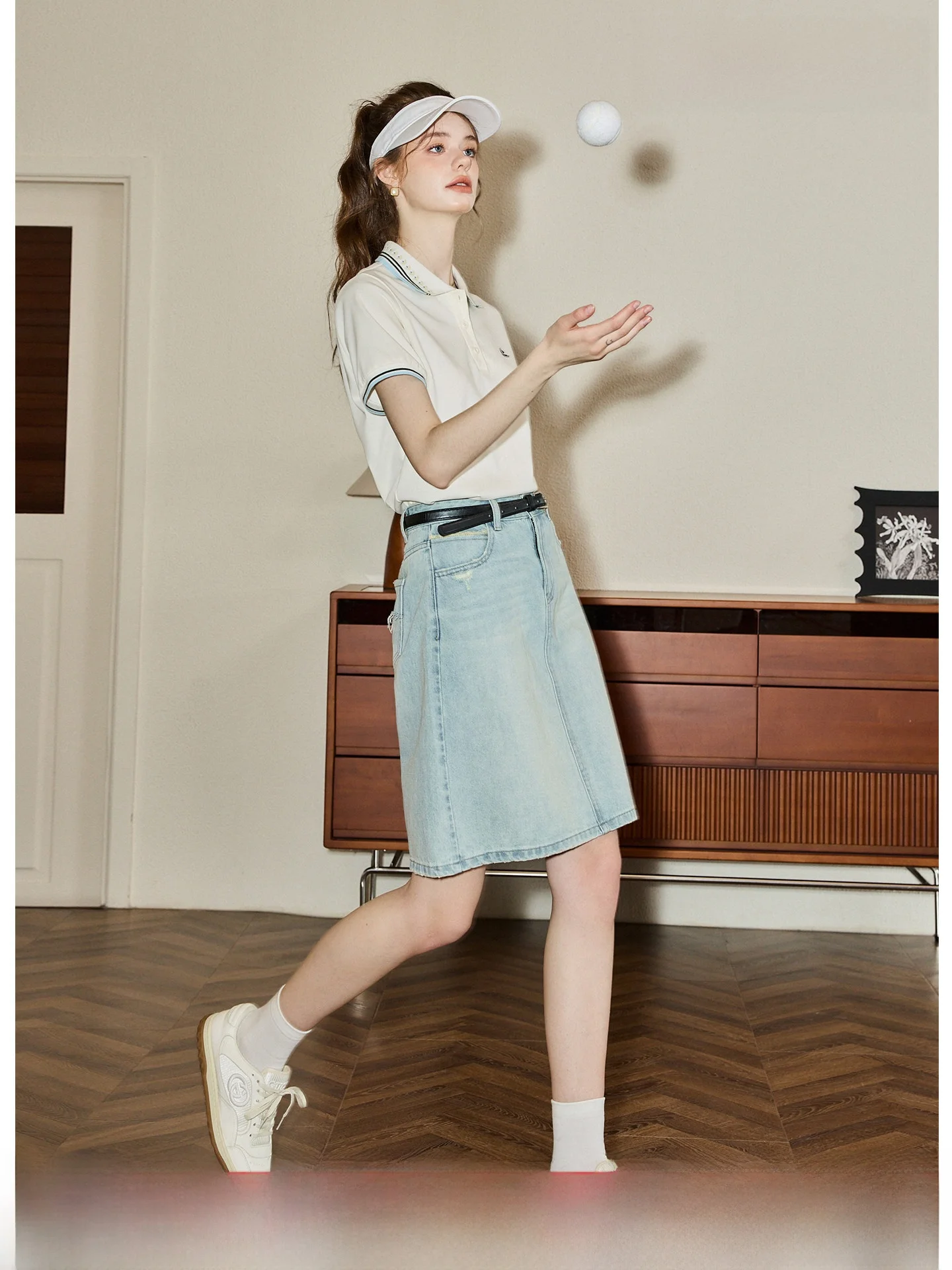 

KUHNMARVIN Retro Casual Denim Half Skirt Women's Summer New Classic Versatile A-Line Skirt Wear Resistant Zipper Pocket Detail