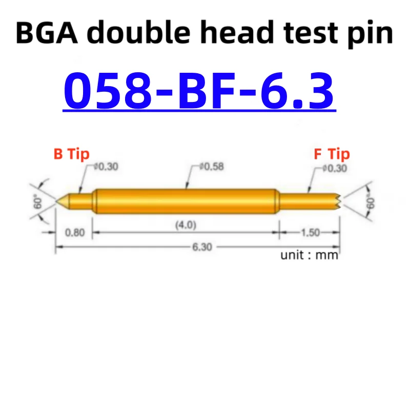 

100 шт. двусторонний тестовый игольчатый измерительный щуп BGA полупроводниковый щуп 058-BF-6.3L телескопический пружинный тестовый штифт 6,3 Pogo Pin