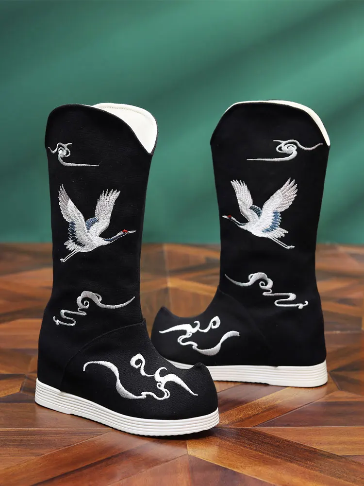 Fulujiacos Chaussures Hanfu de style ancien pour hommes et femmes avec une augmentation de la hauteur intérieure et des bottes à semelles épaisses