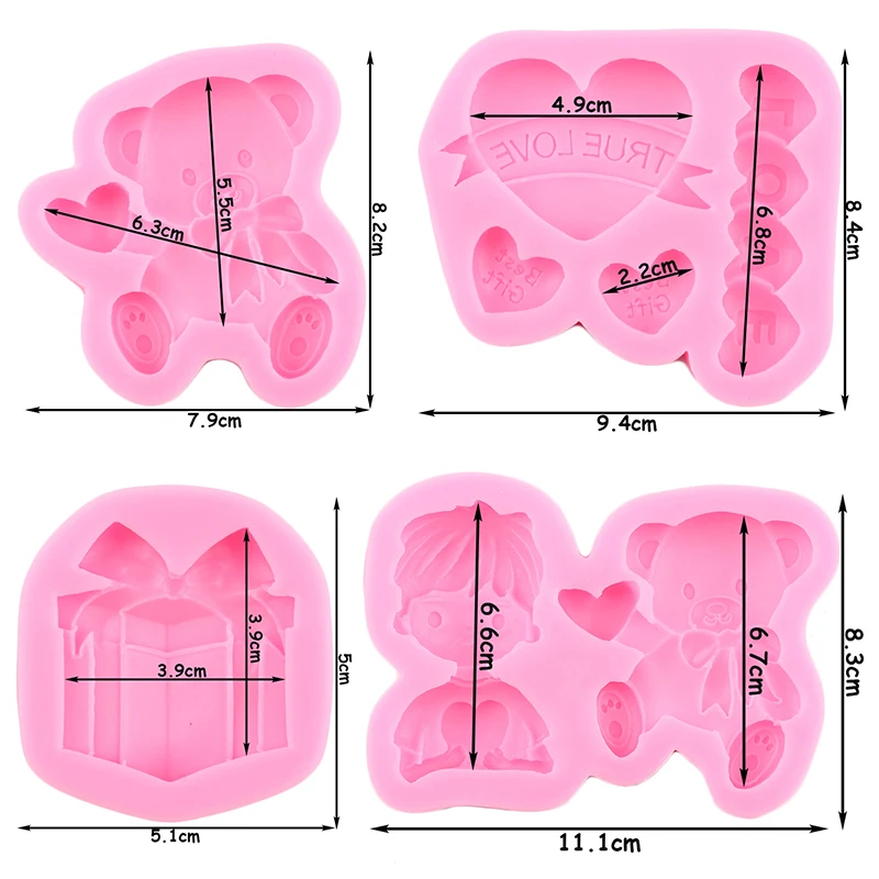 3D Bear Silicone Molds Love Heart Fondant Cake Decorating Tools DIY Cupcake Topper Chocolate Candy Resin Clay Mould