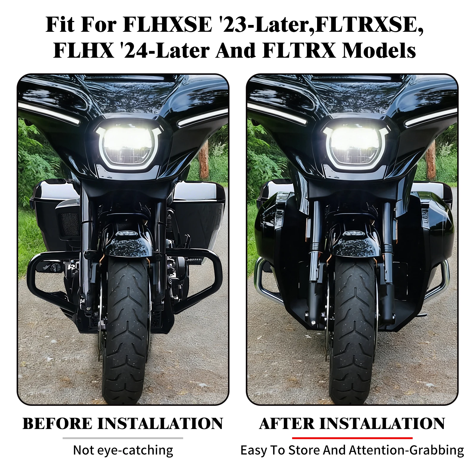 Motorcycle Fairing Spoiler Lowers + Engine Guard Kit Chrome Crash Bar For Harley Touring Road Street Glide 2024-Up FLHXSE 2023