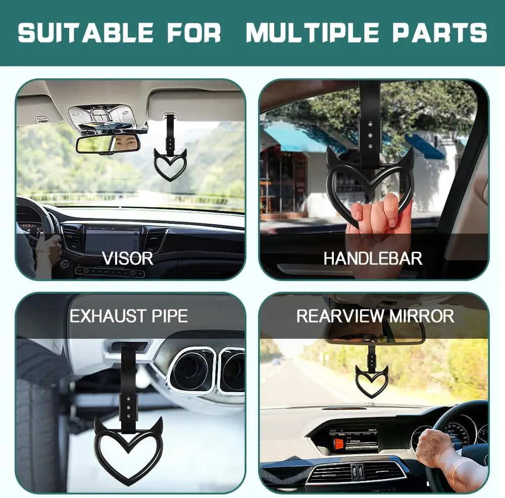 2x Devil Heart Handle Ring,Heart Hand Strap Drift Charm,Easy Installation Rear Bumper Warning Ring Decor, Interior Decor for Car view 5