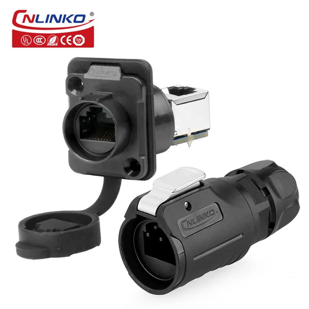 CNLINKO PBT Plastic RJ45 Connector Male to Female Industrial Waterproof Ethernet Connectors High Sealed Plug Socket Panel Mount