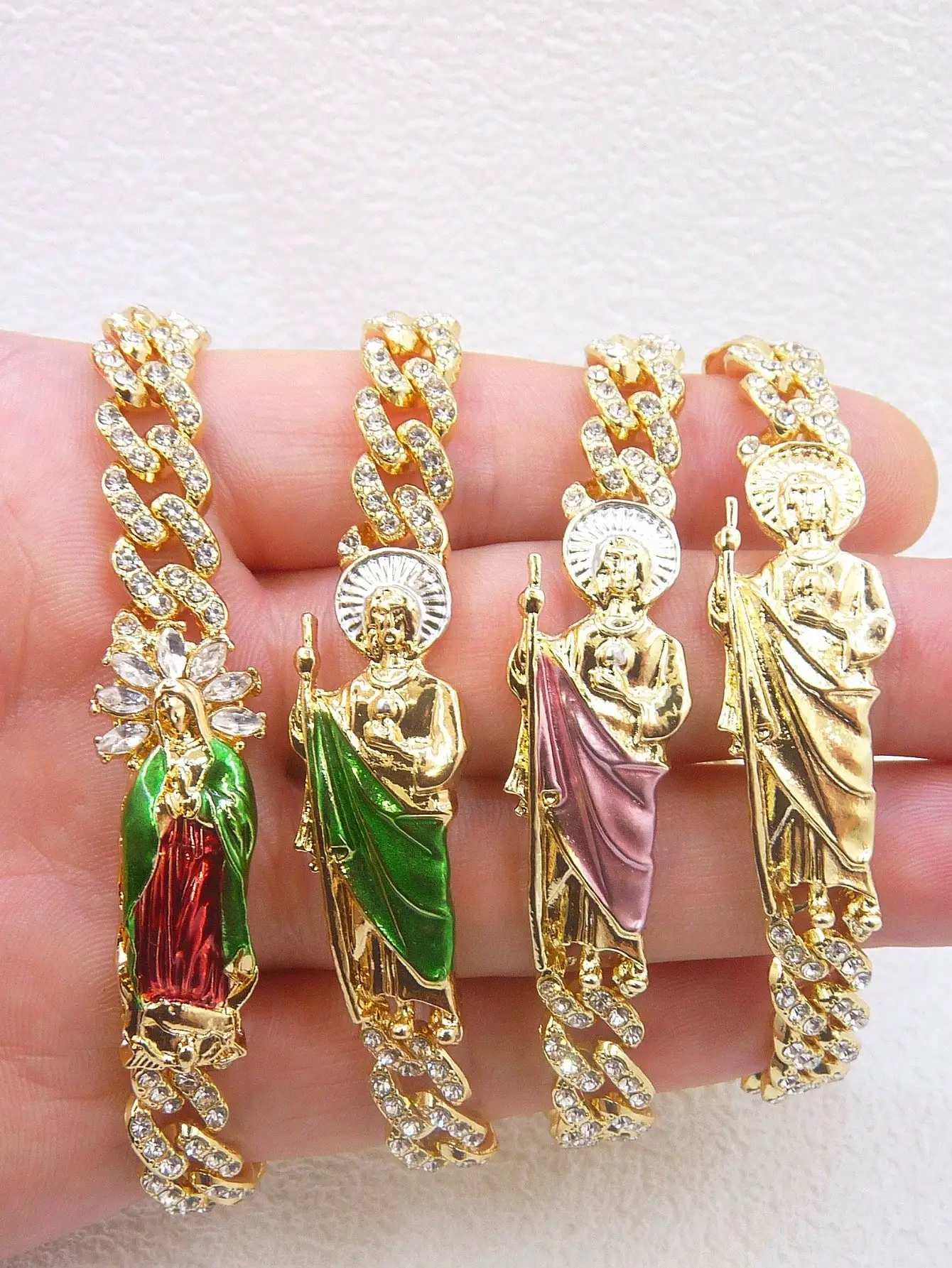 1 piece 14K GoldPlated Green St Jude Virgin Mary Bracelet for Women
