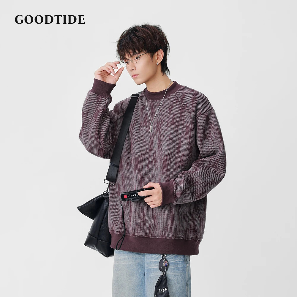 

Fashion Men's Casual Crew Neck Sweatshirt 2025 Winter New Textured Pattern Raglan Sleeve Design Soft Long Sleeve Pullover Top