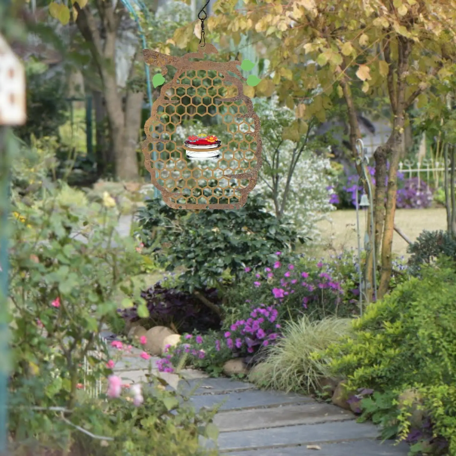 Metal Hanging Bird Feeder Outdoor Automatic Hummingbird Feeder Station Yard Decoration for Garden Patio