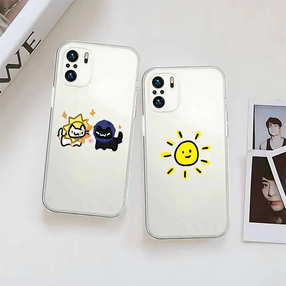 

Cartoon Sun Moon Phone Case For Transparent Xiaomi 11 Redmi Note 11 5G 8T 9A 9 10T Note8Pro Note9 12S Ultra Design