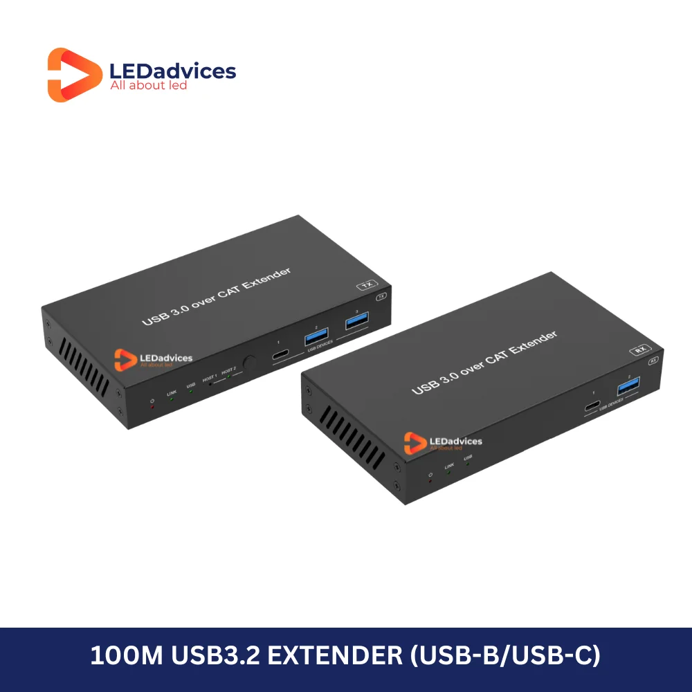 New Release 2-Port USB3.2 Gen 1 Extender 100m USB 3.2 Extender 100m/328ft over CAT6a with Bi-Directional PoC USB-B USB-C 5Gbps