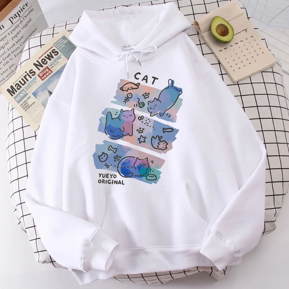 Kawaii Fat Cat Fantasies Fishing in The Water To Eat Fish Boy Graphic Women Hoodie Fashion Versatile Sweatshirt Daily Tops