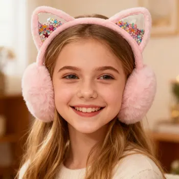 Cache-Oreilles En Fourrure Pour Fille - Pour L'Hiver Et L'Extérieur - En Peluche Résistante Au