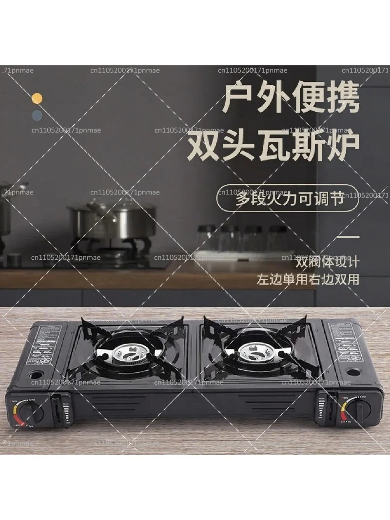 Double Burner Camping Stove, Stainless Steel Portable Gas Cooker for Outdoor Cooking, Dual Head Propane Stove
