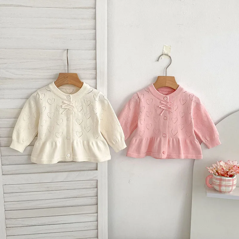

HoneyCherry New Autumn Baby Cardigan Cute Hollow Out Love Girls Sweater Jacket Sweet Loose Infant Knit Sweater