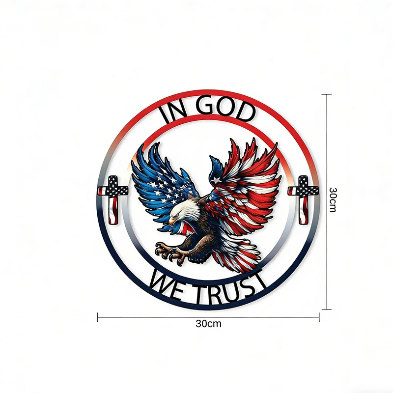 CIFBUY Metal American Eagle Wall Art, 2D Flat Cutout In God We Trust Patriotic Sign, USA Flag Eagle Metal Wall Hanging