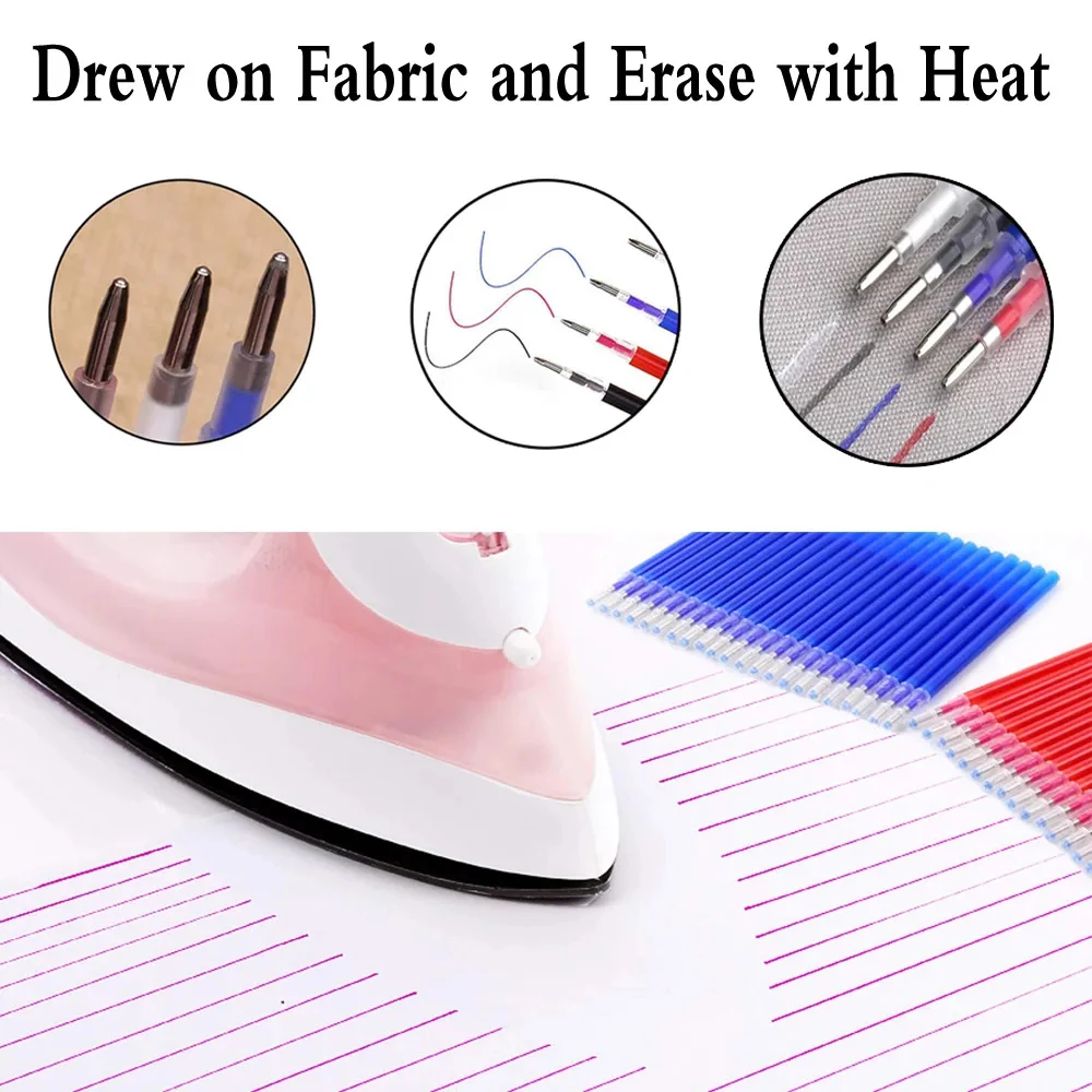 1Pc Heat Erase Pen with 40Pcs High Temperature Disappearing Fabric Marker Refills for Fabric DIY Craft Tailoring Accessories