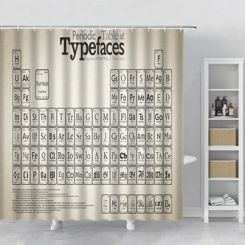 New Periodic Table of Elements Bathroom Curtains Set 3D Fabric Hook Print Shower Curtain White Curtain For The Bath Accessories