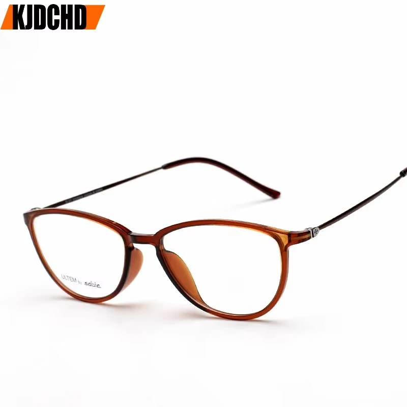 KJDCHD Tungsten Titanium Glasses Men Women Cat Eye Eyeglasses Frames Precription Spectacles Ultra Light Eyeglass Female Points