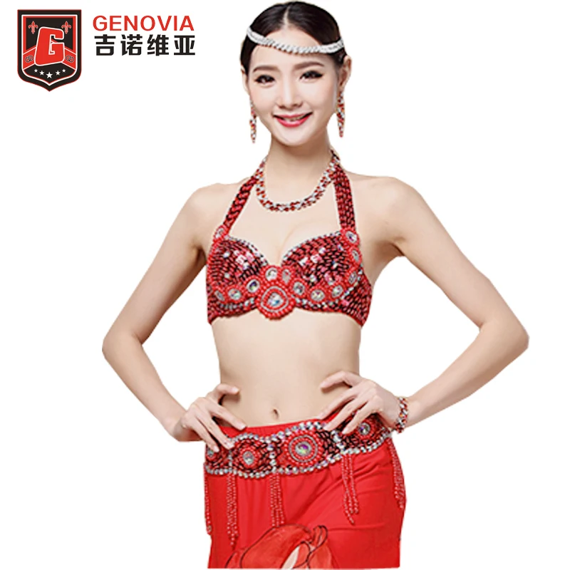 

Professional Belly Dance Costume 2 Pcs Full Set Oriental Dance Sequined Beaded Bra And Belt 34b/c 36b/c 38b/c