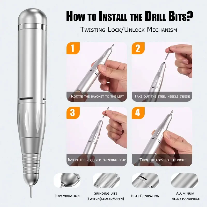 45000PRM مسمار ساندر مجموعة الكهربائية مانيكير القاطع لإصلاح الأظافر منخفضة الضوضاء المهنية مانيكير اكسسوارات المنزل صالون أداة