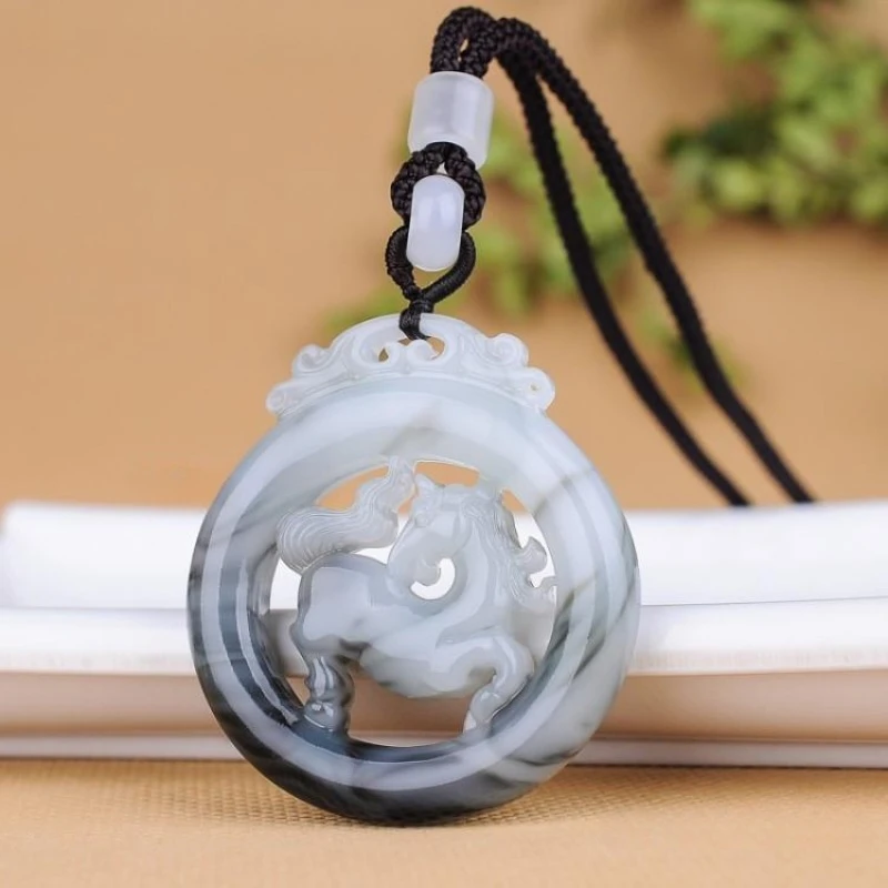 White and Black Double Color Hollow Zodiac Horse Pendant for Men and Women, Perfect for Success, Versatile Pendant