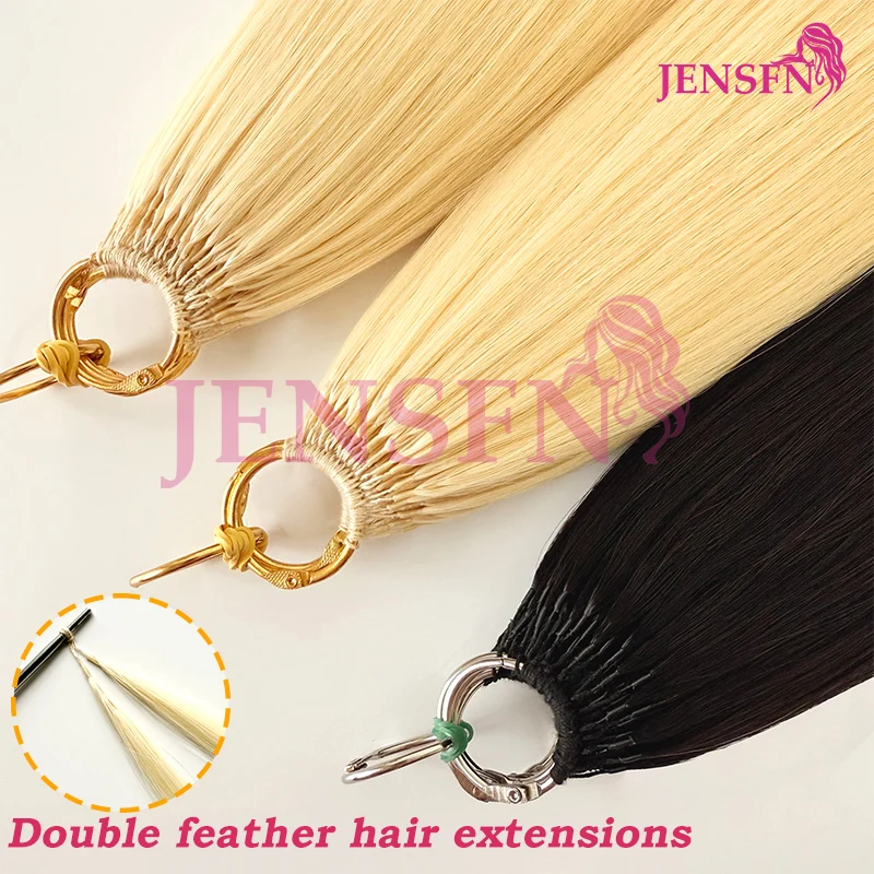 

JENSFN Double line Feather Hair Extensions 100% Really Human Hair Straight brown 613 Color Hair Salon Supplies New