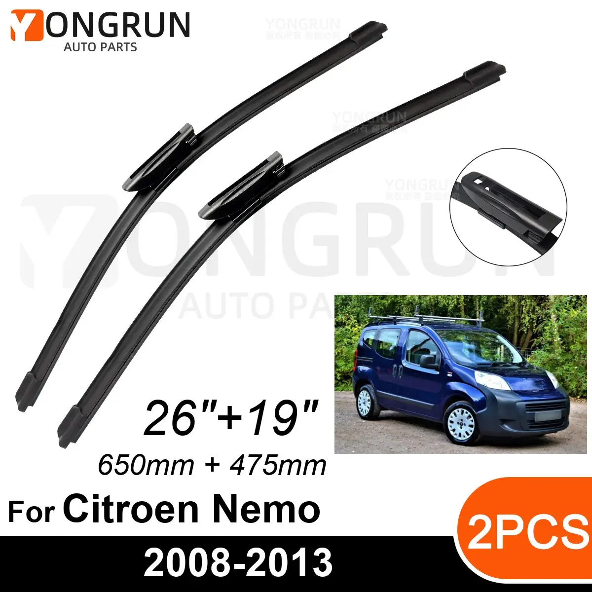 

Car Front Windshield Wipers For Citroen Nemo 2008-2013 Wiper Blade Rubber 26"+19" Car Windshield Windscreen Accessories