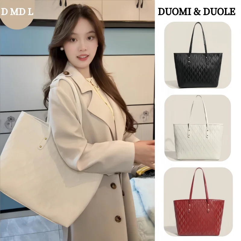 Bolso Tote de Tela PU Acolchada Blanca, Estilo Retro Minimalista, Primavera 2026, con Detalles de Remaches Metálicos, Gran Capacidad, para Uso Diario, Listo para Usar