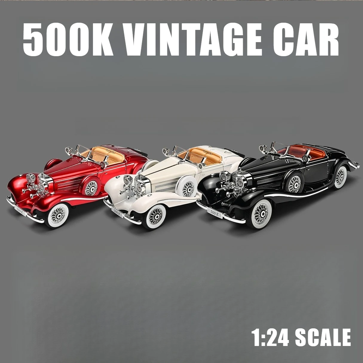 1:24 500K Vintage Car Spray Simulation Alloy Car Model Sound Light Water Fog Special Effect Antique Toy Car Collection Gift