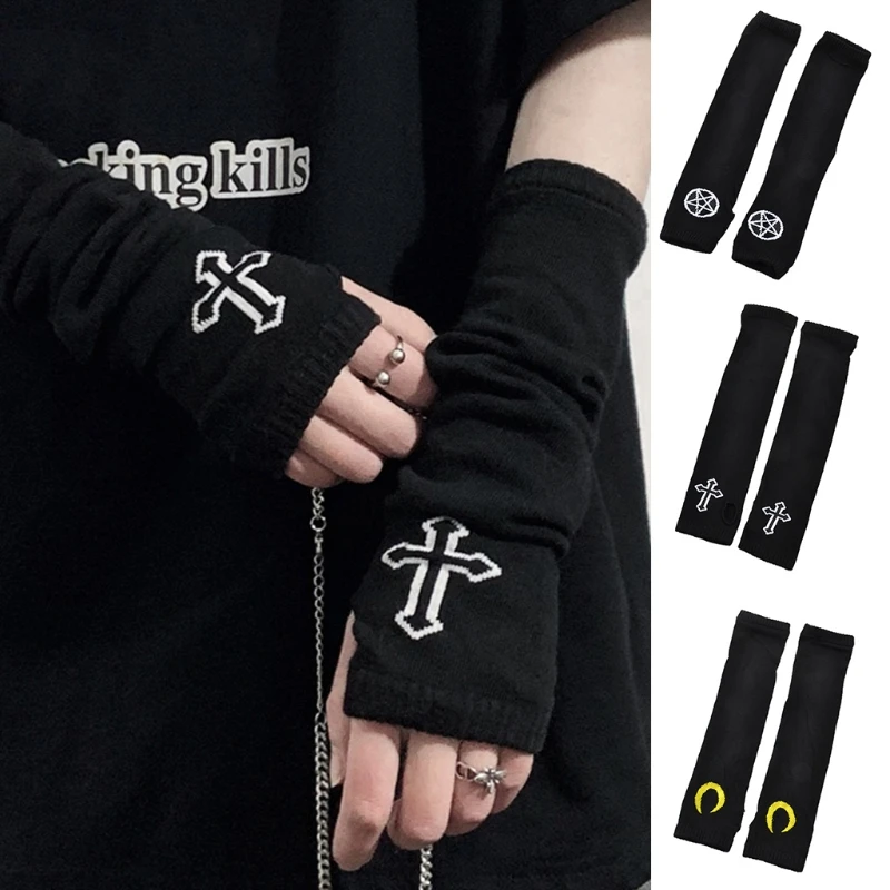 Stretchy Hand Arm Warmers Fingerless for Cross Gloves Knitted Half Finger Driving Gloves Cosplay Party Warm Soft Gloves