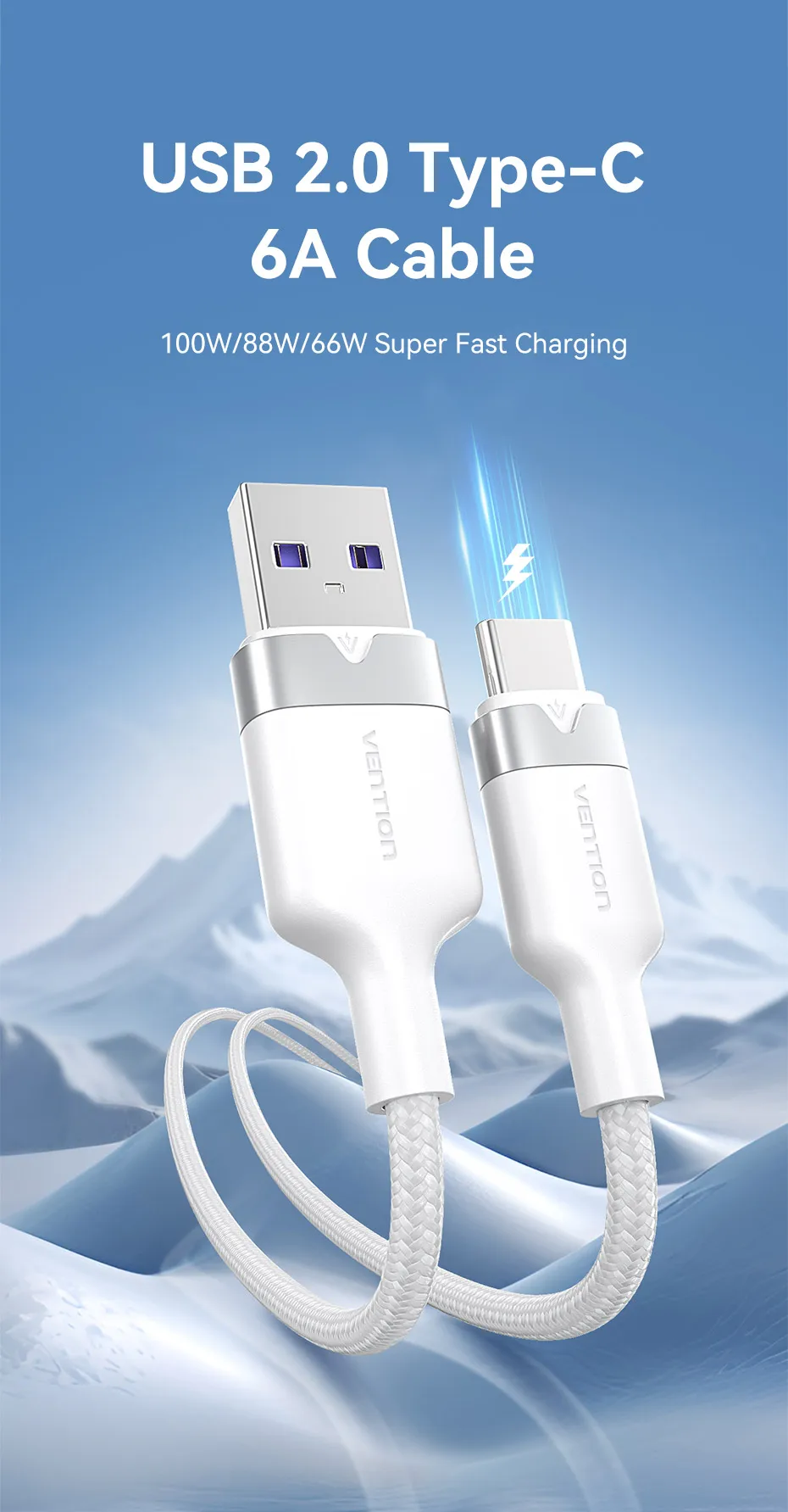 Vention 100 W USB Typ C Kabel 6A Super Lade C Kabel für iPhone Samsung Oneplus Poco F3 Huawei Telefon Ladekabel Draht Kabel – Detail 1
