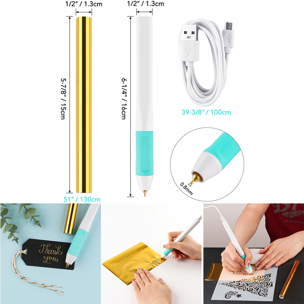 

0.8mm USB Hot Foil Pen Heat Active Pen Heat-resistant Grip For DIY Handwritten Calligraphy Paper Wood Leather Craft 2023 New