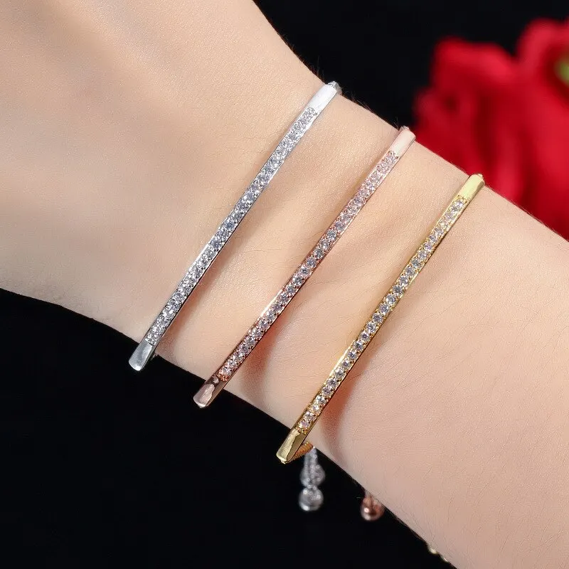 3pcs Bracelets For Women Simple Models Gold-color Silver-plated Rose Gold-color Each 1 Adjustable Copper Beads Jewelry