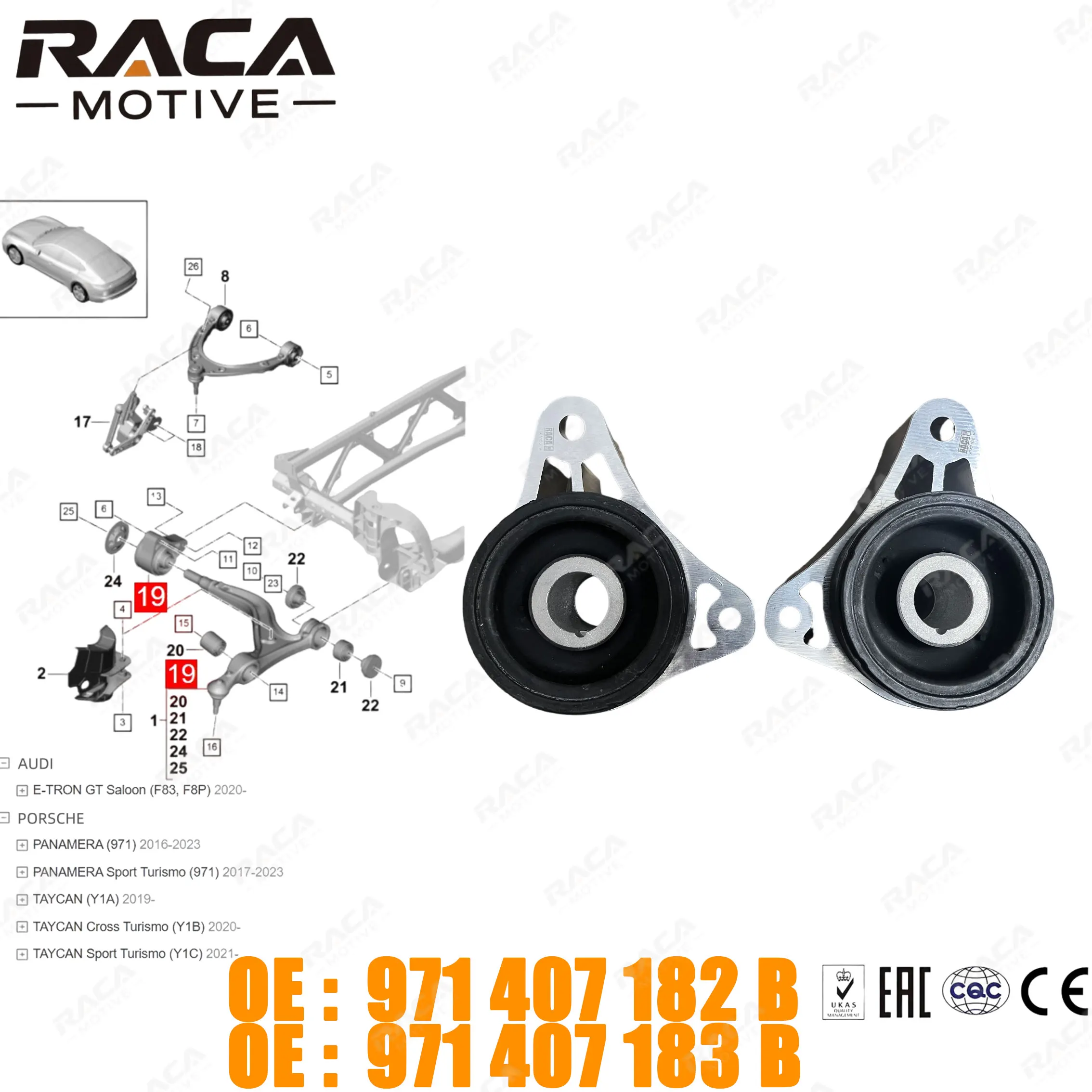 Front Axle Control Arm/Trail Arm Bushing Suitable for Porsche Panamera (971) Taycan (Y1A/Y1B/Y1C) Audi E-Tron Gt Saloon (F83, F8P) 971407182B 971407183B
