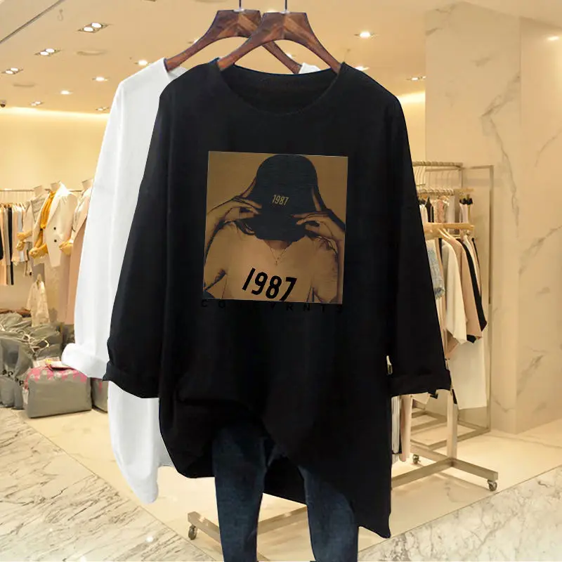 Spring Autumn New Printing Letter Pullovers Top Long Sleeve O-neck Solid Loose Simplicity T Shirts Fashion Casual Women Clothing