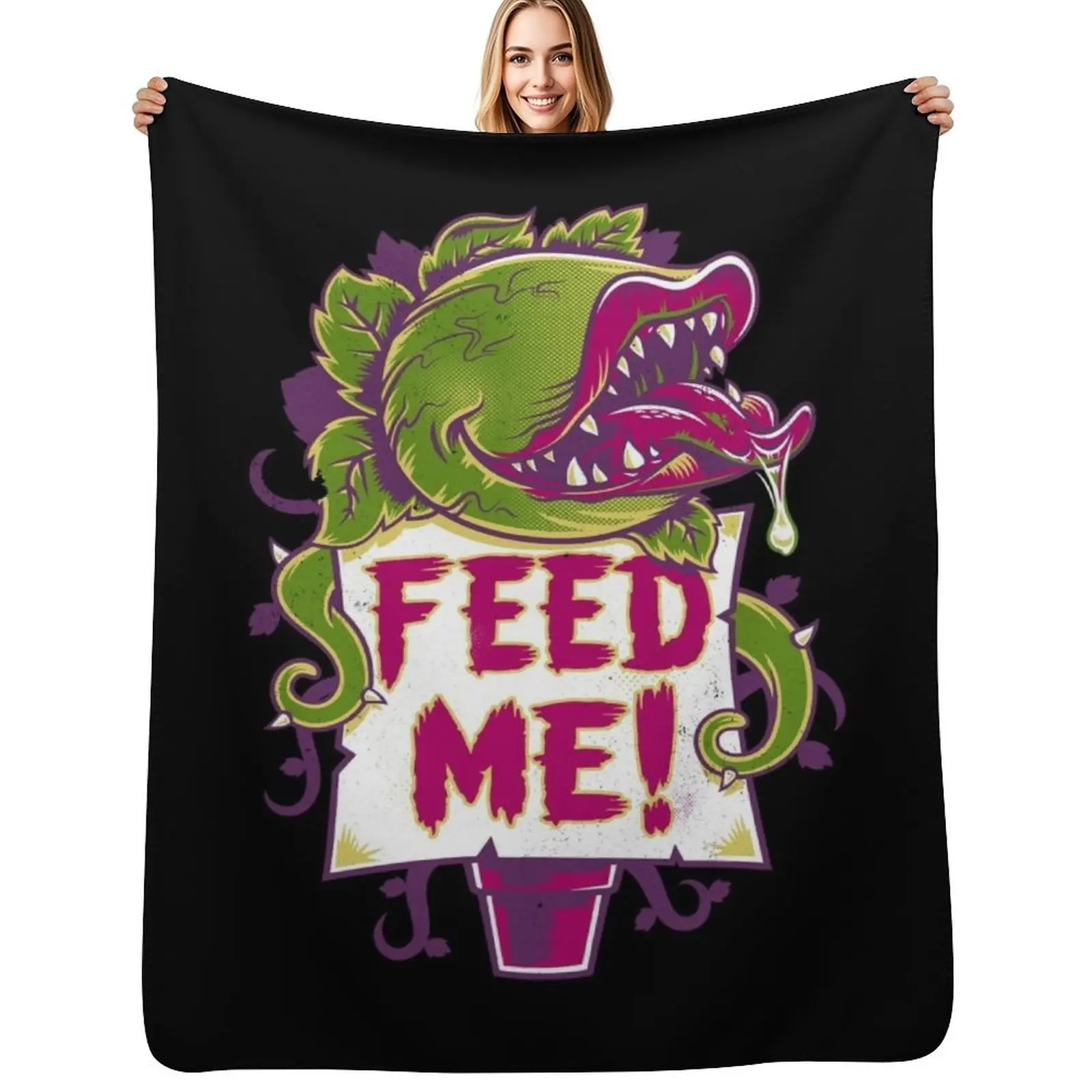 Feed Me - Creepy Cute Audrey Plant - Vintage Spooky Horror Musical Throw Blanket All Season Soft Lightweight Blanket for Home
