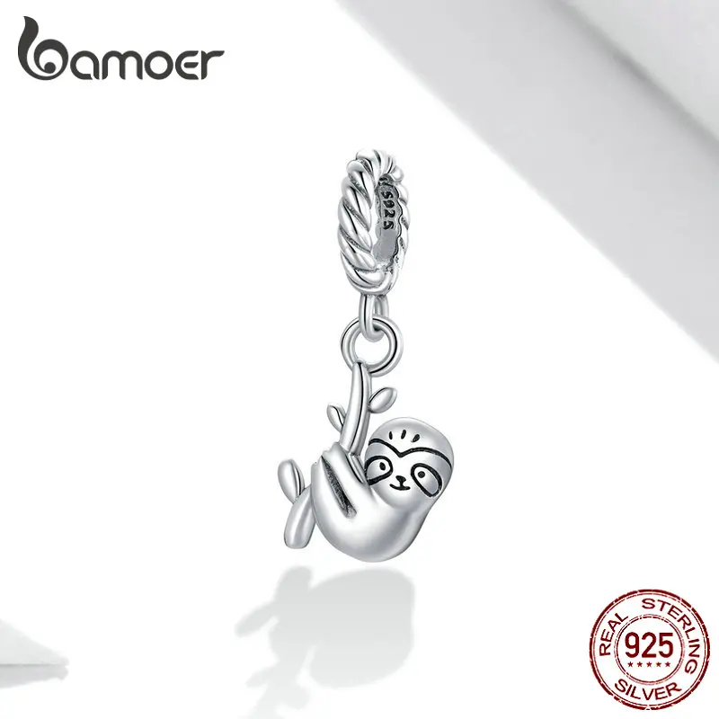 bamoer Animal Authentic  925 Sterling Silver Cute Little Sloth Charm fit Women Bracelet & Necklaces DIY Jewelry Making SCX124