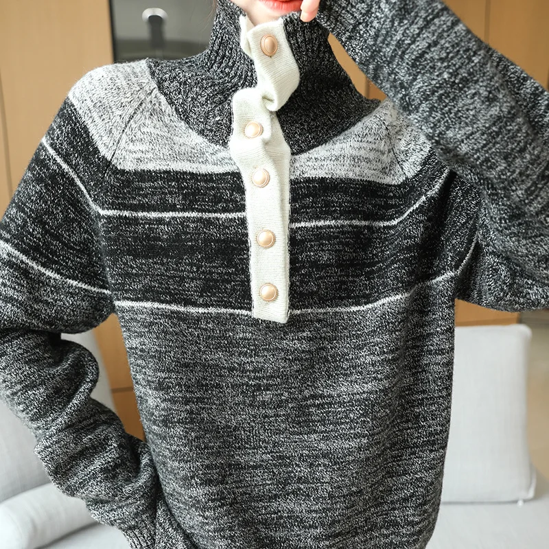 Autumn/Winter new women's sweater 100% Merino wool turtleneck pullover Fashion light luxury color matching warm base knit shirt