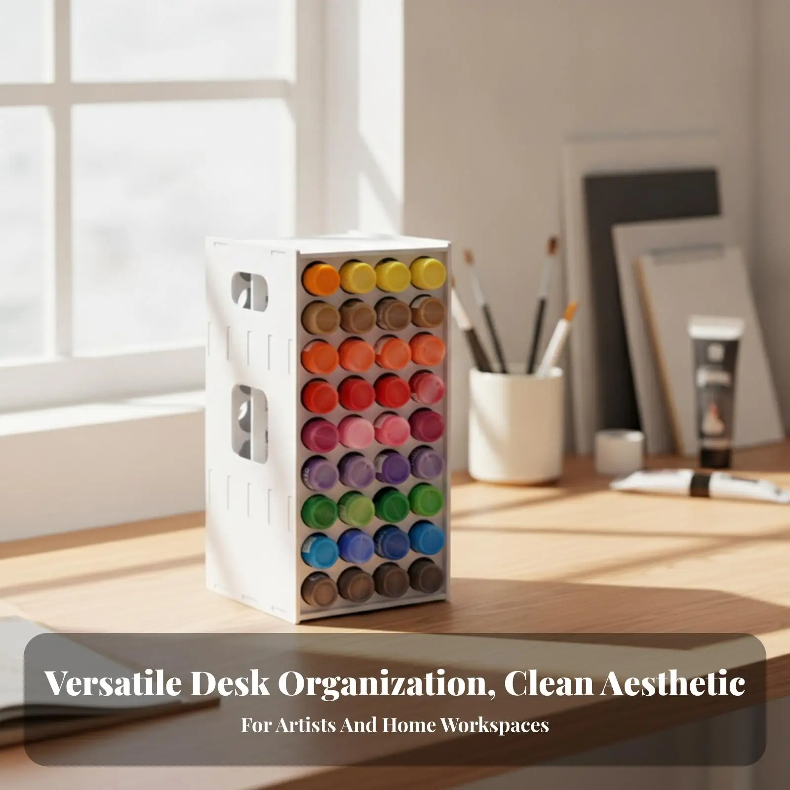 Rotating Paint Holder Rack 72 Slot Desk Organizer for Craft Supplies Storage Spinning Art Paint Shelf PVC