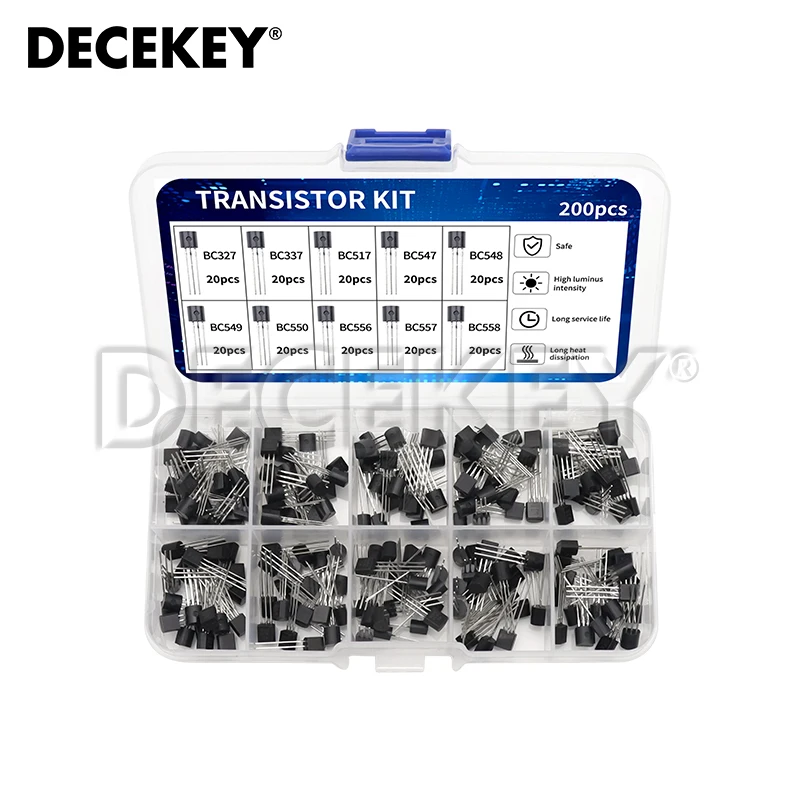 200pcs BJT Transistor Kit Bipolar Power Transistors A1015 BC327 BC337 C1815 S8050 S8850 2N2222 2N2907 2N3904 2N3906 PNP NPN