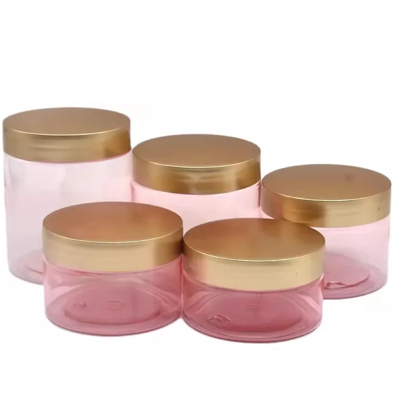 22Pcs Clear Pink Plastic Wide Mouth Bottle Cosmetic Jars Empty Makeup Container Gold Lid 100g 120g 150g 200g 250g Cream Pots