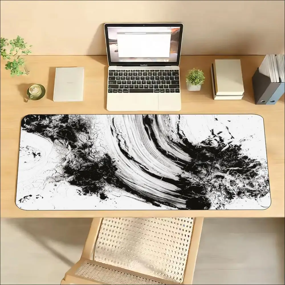 Black Mechanical Blueprint XXL Desk Mat Gaming Mousepad Stitched Edges Non-slip Rubber Base for Industrial Gamer Desktop