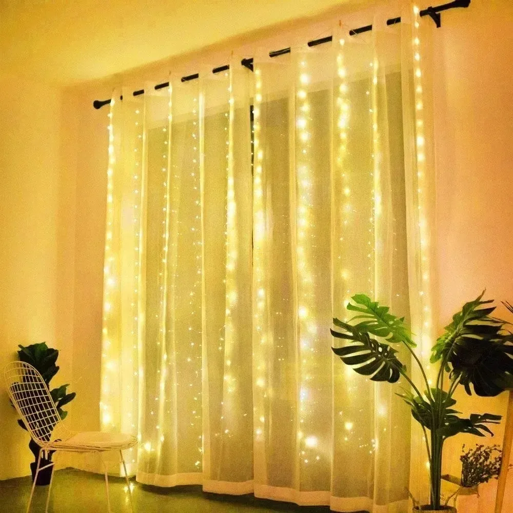 1PC USB Curtain String Lights 8 Modes Fairy Light Christmas Tree Garland Lights Holiday Wedding Home Bedroom Decoration