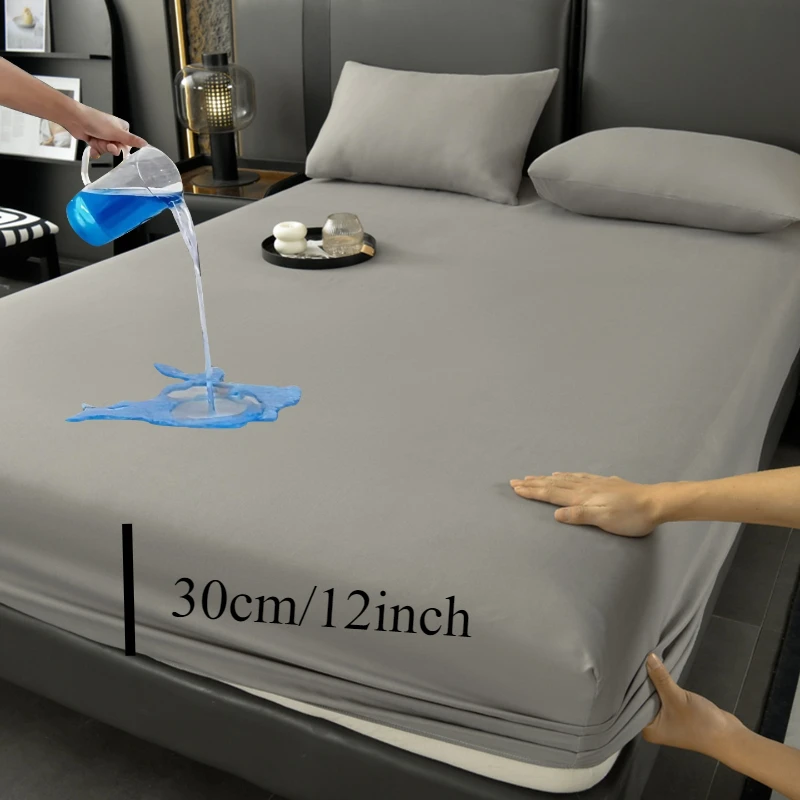 Waterproof Queen Fitted Sheet Antibacterial Soft Skin-friendly Breathable Microfiber Mattress Protector Deep Pocket 30cm/12inch