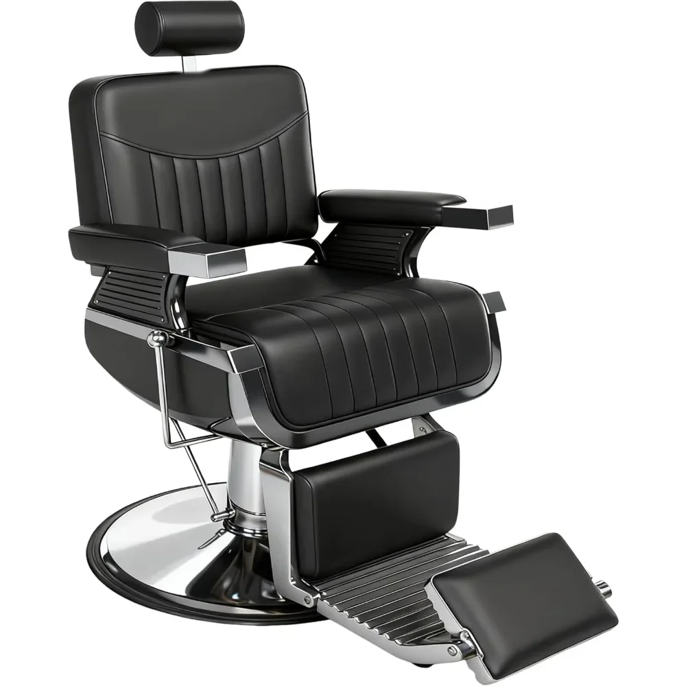 

Modern Hydraulic Reclining Barber Chair Vertical PU Leather Adjustable Headrest And Footrest for Salon,Customized