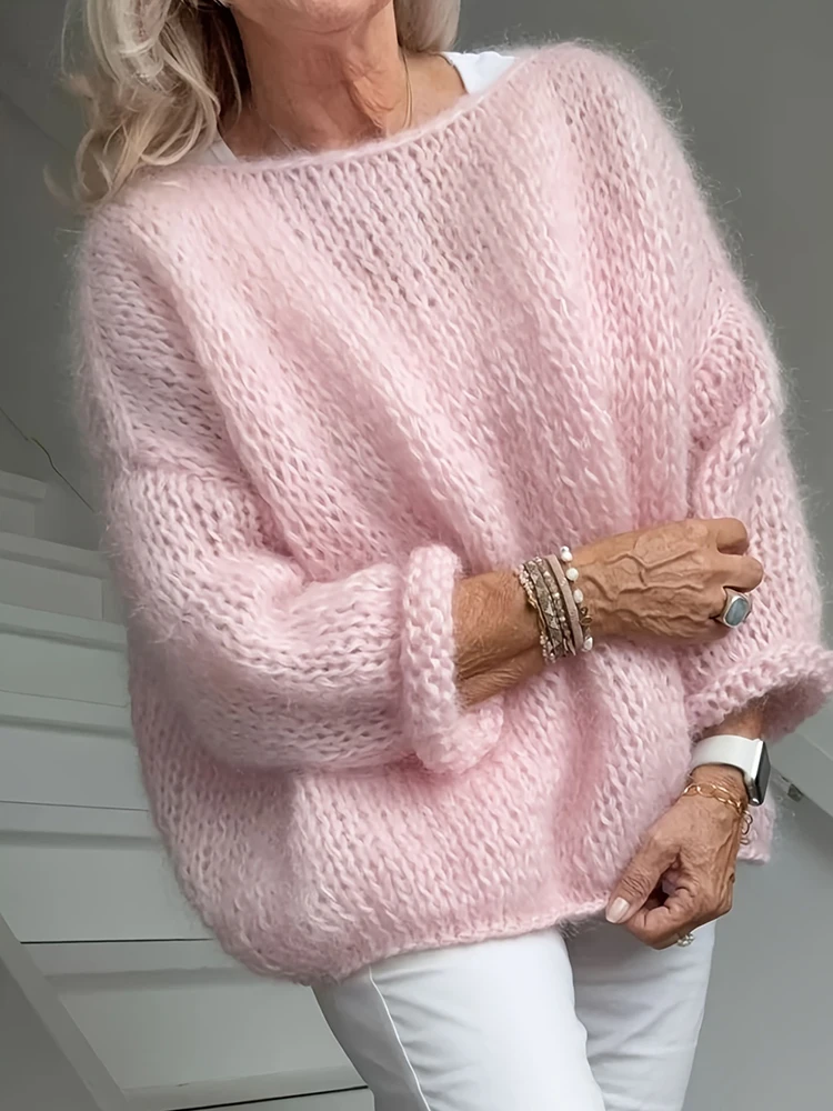 Talenza femmes rose tricots mode épaules dénudées décontracté surdimensionné pulls nouveau bureau dame printemps automne femme chandails