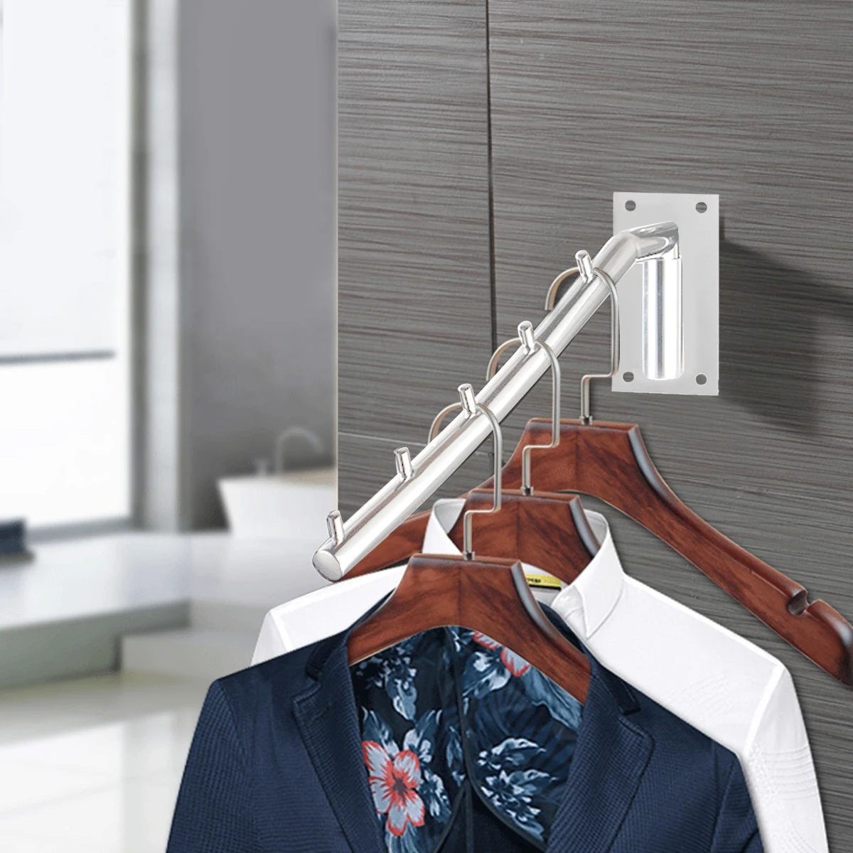 

Stainless Steel Wall Mounted Clothes Hook Coat Towel Hanger 180 Degree Swing Space Saving Organizer 4 Holes Easy Install For
