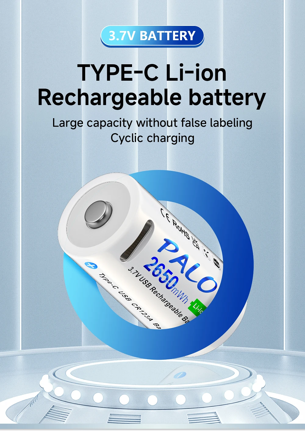 PALO 2-12PCS 2650mWh 3,7 V 16340 16350 Akku USB Lade RCR123 CR123 CR123A Li-Ion Batterien für LED Taschenlampe – Detail 2