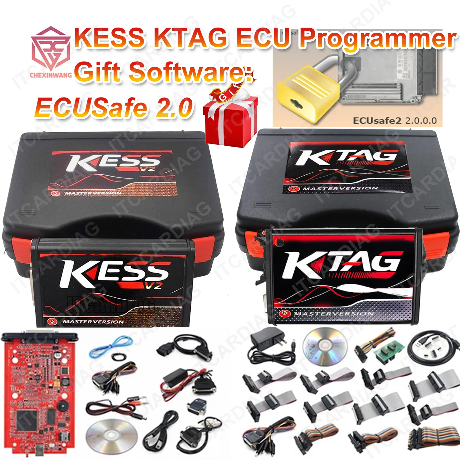 Kess V2 V5.017 с ECUSafe 2,0 онлайн 2,80 ЕС красный для Ktag V7.020 ECU Программатор ящик OBD2 менеджер Тюнинг Комплект KTAG V7.02