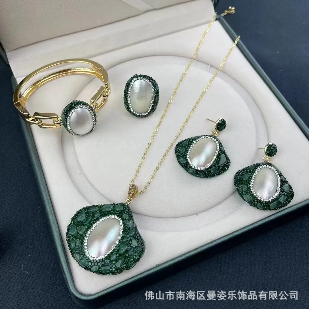 DIY accessories Internet celebrity live broadcast new natural Mapei four-piece set full of diamonds design inlaid with natural s