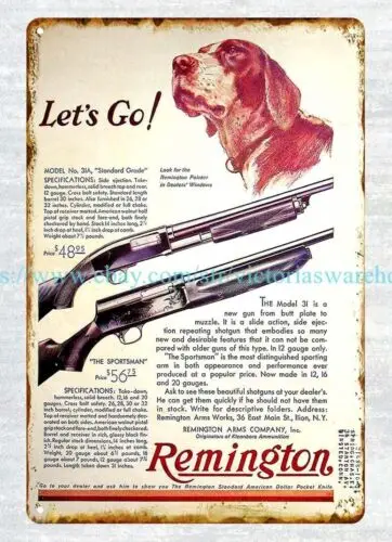 1931 Remington pointer hunting shotgun ammo dog sportsman metal tin sign