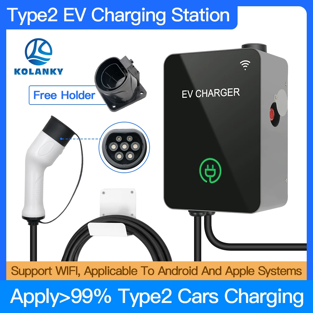 

EV Charger Station 32A 3 Phase With Type 2 IEC 62196-2 Plug Electric Vehicle Charging EVSE Wallbox With APP WIFI Smart